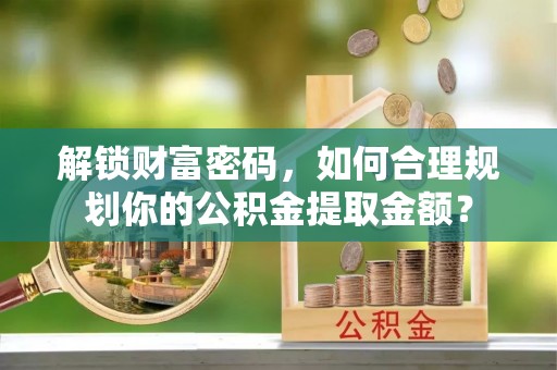佳冬解锁财富密码，如何合理规划你的公积金提取金额？